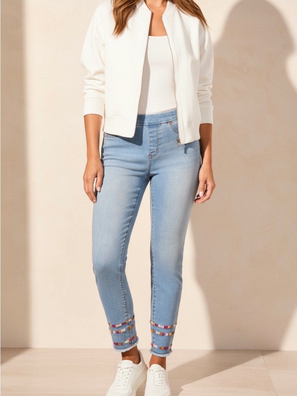 NWT Tribal Light Blue Embroidered Ankle Jeans
